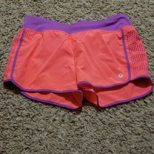 Coral and purple shorts